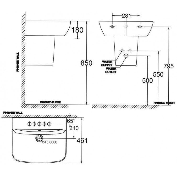Chậu American Standard WP-1511/0712-WT Treo Tường Cygnet - Ảnh 3