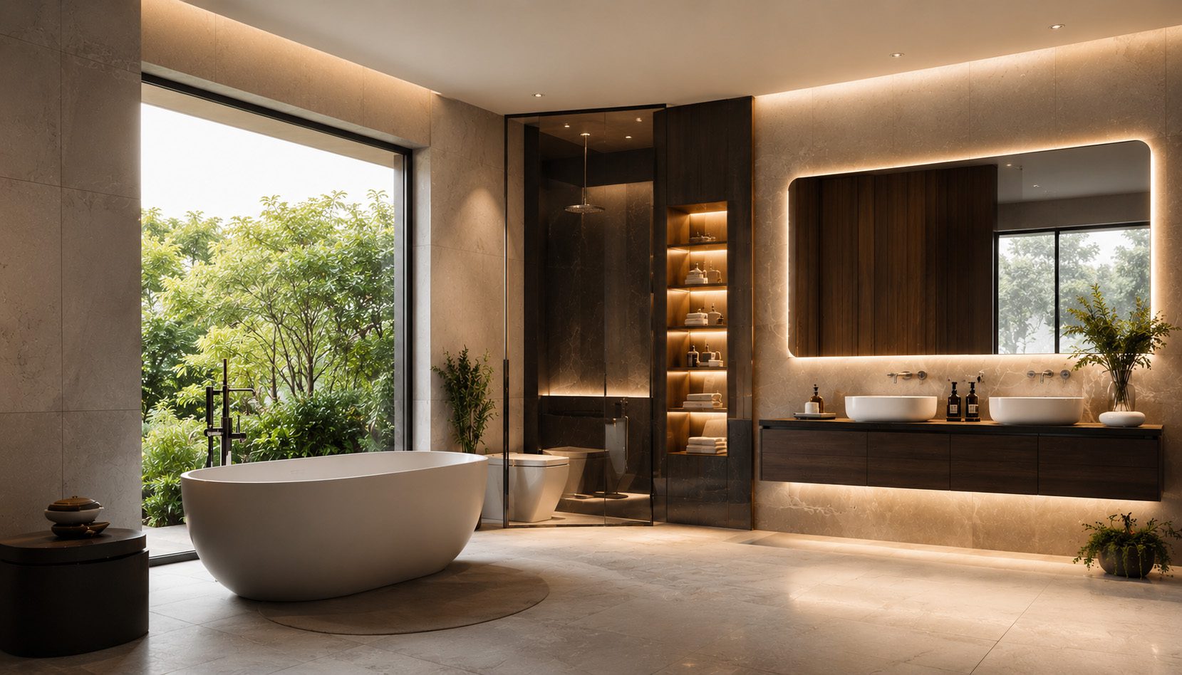 Không gian phòng tắm hiện đại với thiết bị vệ sinh cao cấp